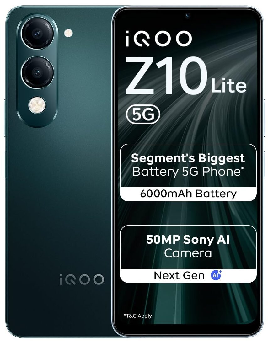 iQOO Z10 Lite 5G (Cyber Green 2026, 4GB RAM, 64GB Storage)
